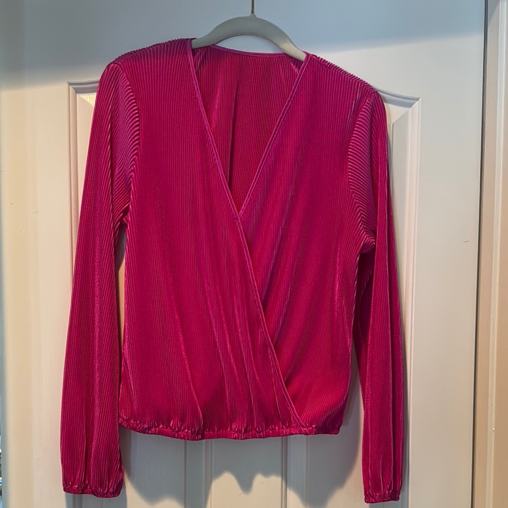 Vibrant Pink Long Sleeve Wrap Blouse